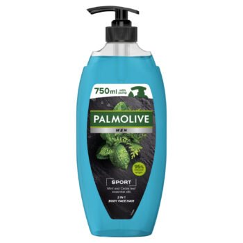 Gel de Dus, Palmolive, Men, Sport 3 in 1, Mint & Cedar Leaf, cu Pompita, 750 ml