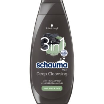 Sampon pentru Barbati, Schauma Men, 3in1, Deep Cleansing Charcoal & Clay, 400 ml